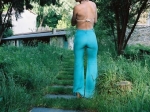 Pantalon vintage flare, bleu turquoise.