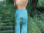 Pantalon vintage flare, bleu turquoise.