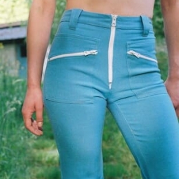 Pantalon vintage flare, bleu turquoise.